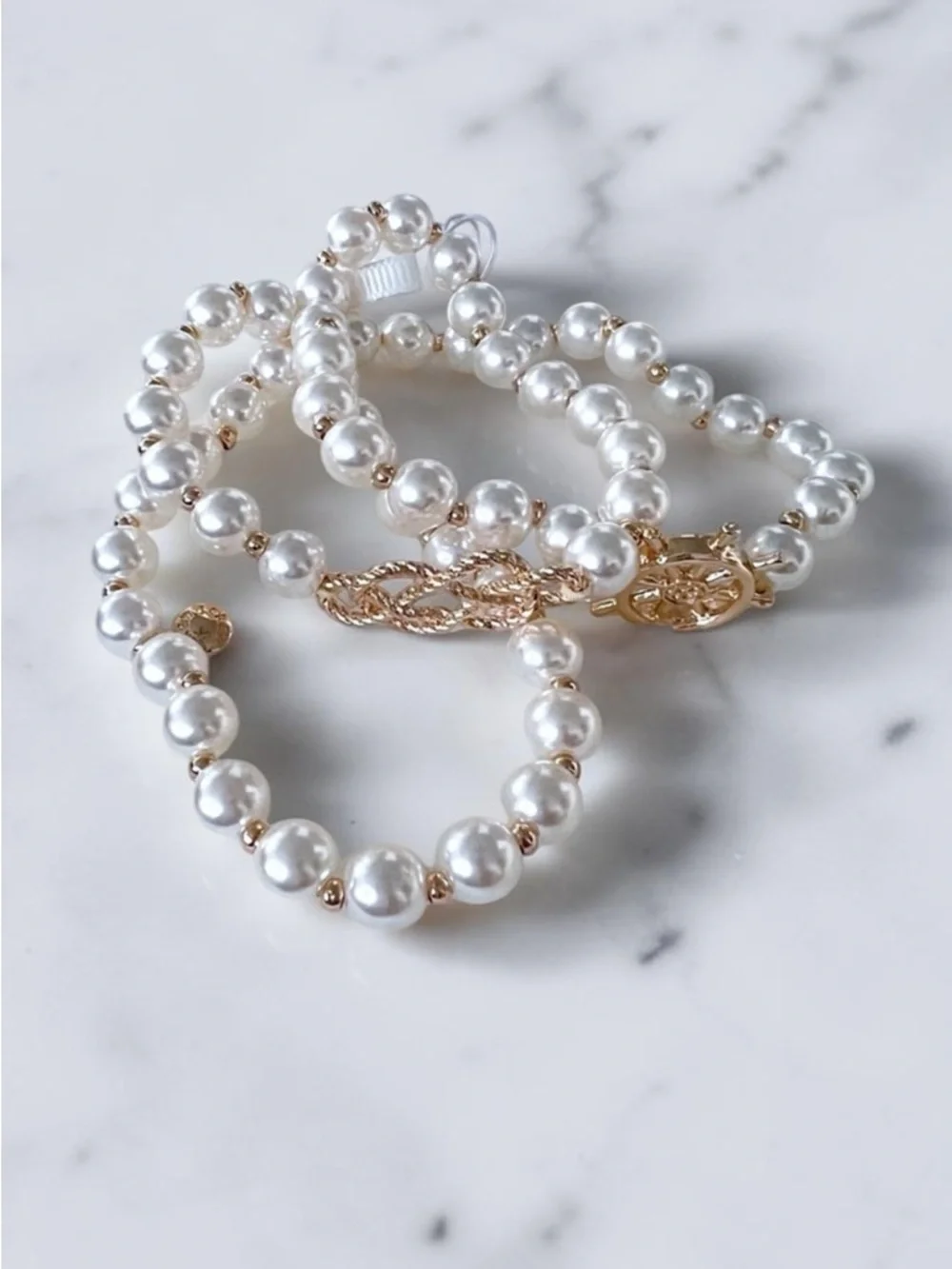J. Crew Nautical Pearls 3 piece Beaded Bracelet Set with Gold Ship Charms
